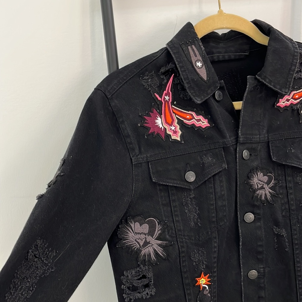 Msgm Patch Distressed Black Cotton Button Down Wo… - image 3